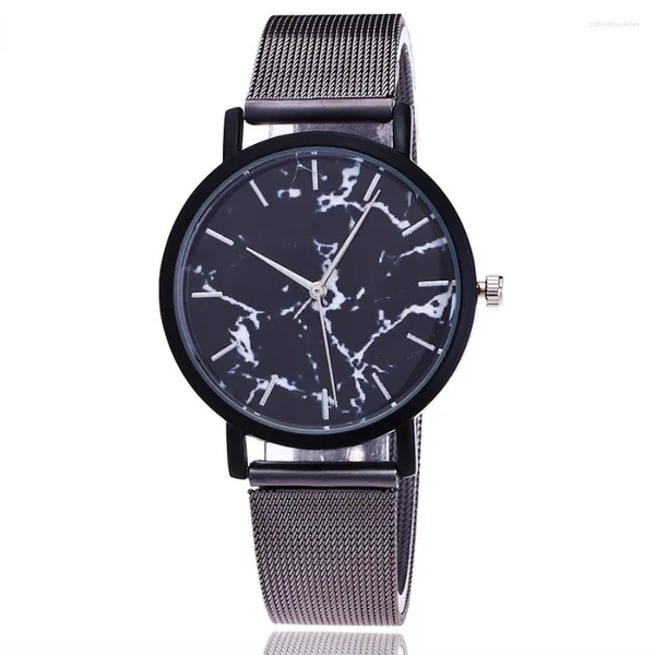 Relógios de pulso Lazer textura de mármore de luxo Casual Women's Watch 2023 Aço inoxidável Strap malha quartzo Analog Ladies Wristwatch Dial