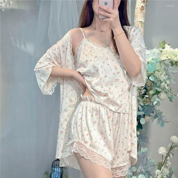 Frauen Nachtwäsche Lisacmvpnel 3 PCs Anzug sexy Pyjamas Sommer dünne Eis Seide Satin Nachthemd Hosentender Shorts Spitze