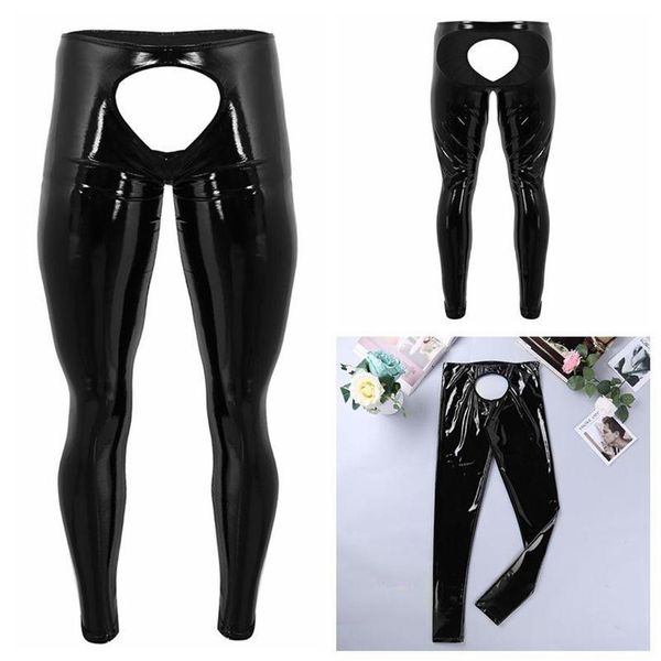 Mutandine da donna maschile lingerie lucido in pelle verniciata posteriore e sacchetto pantaloni attillati leggings senza piede sexy maschio292n