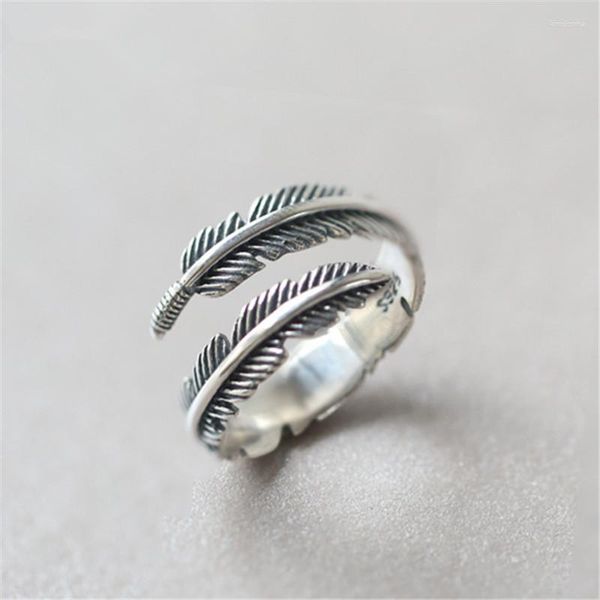 Rings de cluster Cruz de penas de prata tibetana vintage para homens, tamanho ajustável de jóias de jóias de toques de dedos