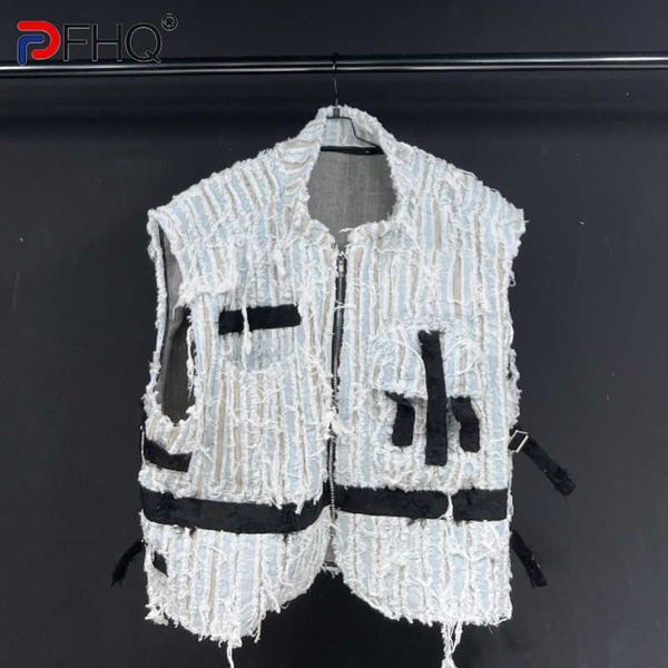 Мужские куртки Pfhq Fashion Casual Denim Vest для мужчин Новые полосатые лоскутные клады мужчины.