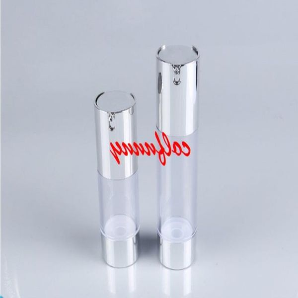 100 pezzi/lotto di spedizione veloce 15 ml 30 ml da 50 ml bottiglia airless con pompa vuoto in argento UV o lozione utilizzata per il contenitore cosmetico rtadv