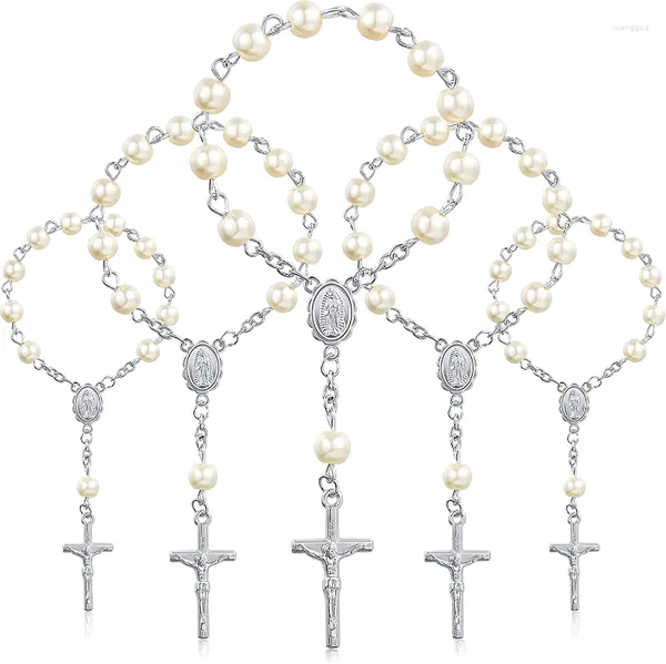 PERSPETTO DEL PAZIONE 12pcs Cross Finger Chain Battesimo Regali ospiti Bracciale Pearl Bracciatura del battesimo Bomboniere