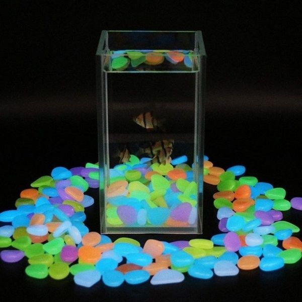 Decorações de jardim 50pcs Artificial colorido Nightlight Stone Fish Bowl Paisagismo Decoração Luminescente 230818