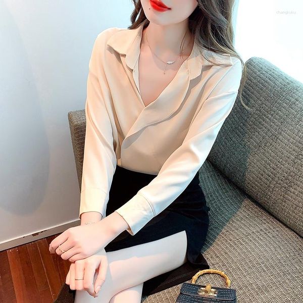 Blouses femininas elegantes e juventude 2023 Autumn vintage Chiffon Shirt Slave Long Women Pullover Tops