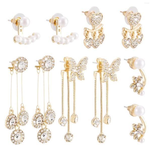 Bolzenohrringe 5 Paare Langer Dangle Blumenherz Schmetterling klare kubische Zirkonia Drop für Frauen Braut Hochzeit Schmuck