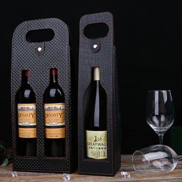 Bolsa de vinhos Bottles Win Box Garrafs Capas de champanhe Caixas de embalagem PU Couro Vinhos Vinhos Vinhos Vinho Bottle Packaging Carrier Case