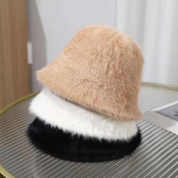 Beretti Cappello da secchio invernale autunno per donne in pelliccia calda Chapeau Femme Cap bob vintage pieghevole