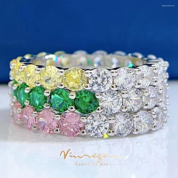 Küme Yüzükleri Vinregem 18K Beyaz Altın Laboratuvar Safir Emerald Sitrine Taş Yüzüğü Kadınlar İçin 925 Sterlling Gümüş Alyans Takı