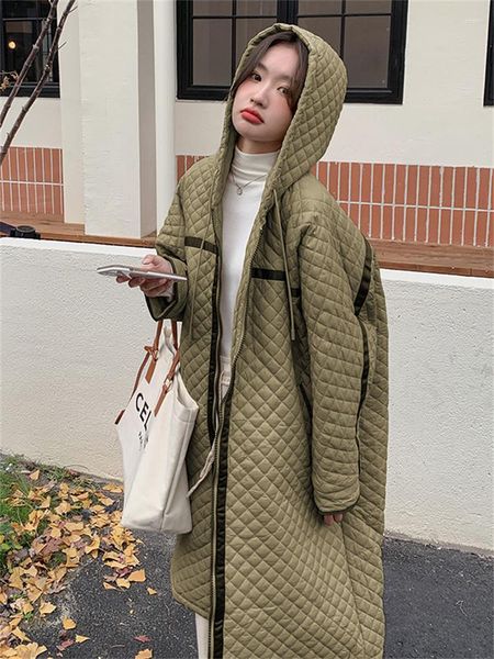 Trench femminili da donna con cappuccio con cappuccio con cappuccio lungo di cotone imbottito sovrano 2023 abiti invernali donne donne eleganti in stile coreano sciolte casual calde parco