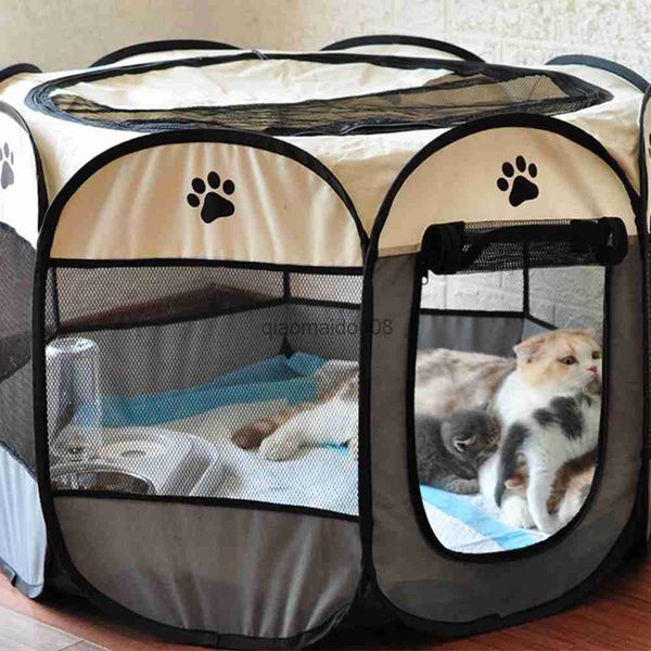 Diğer evcil hayvan malzemeleri Pet çadır portable evcil hayvan köpek yatakları ev çit kapalı açık oyun güvenli koruma oyun parkı katlanır sekizgen kafes kedi evi hkd230821