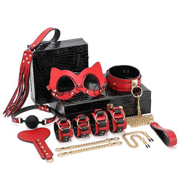 Andere Gesundheits Schönheitsgegenstände 8pcs/Set Erwachsene Game Requisiten Männer Frauen SM Handschellen Nippel Clip Peitsche Spanking BDSM Bondage Set Toolbox High-End-Spieler X0821 x0821