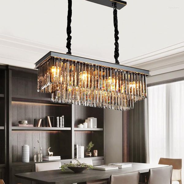 Lampadari classici retrò in ferro battuto cristallo rettangolare il lampadario nero in oro fumoso grigio ristorante grande