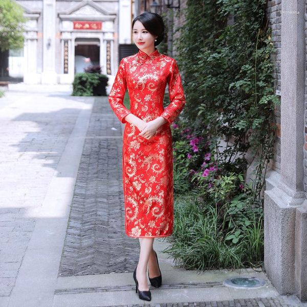 Roupas étnicas 2023 Mulheres longas Cheongsam Slim Vintage 3/4 vestido de manga Tang Dresses