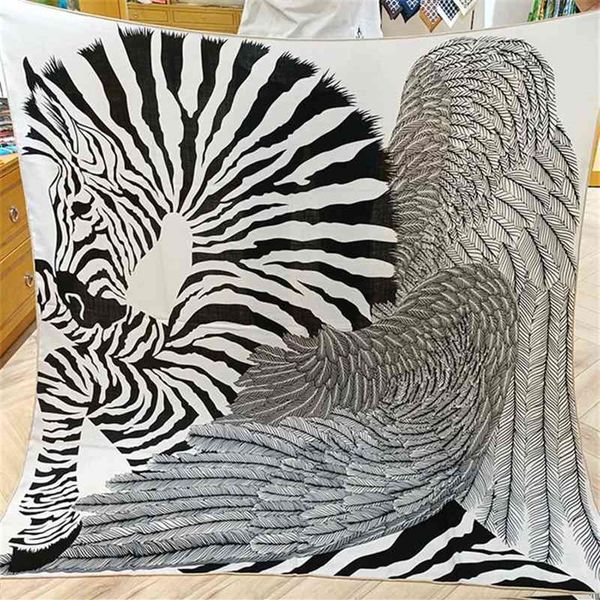 Classe de pólo de zebra pegasus versátil preto branco 130 lã de seda generosa outono e inverno shawl lenço feminino1845