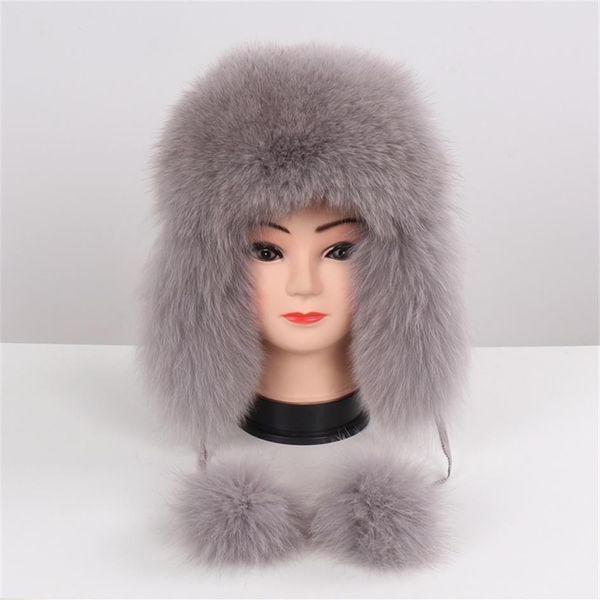 Donne Furto naturale Cappelli ushanka russi inverno inverno orecchie calde bomber cappello da bomber di moda femmina vere cappelli reali 201019241h