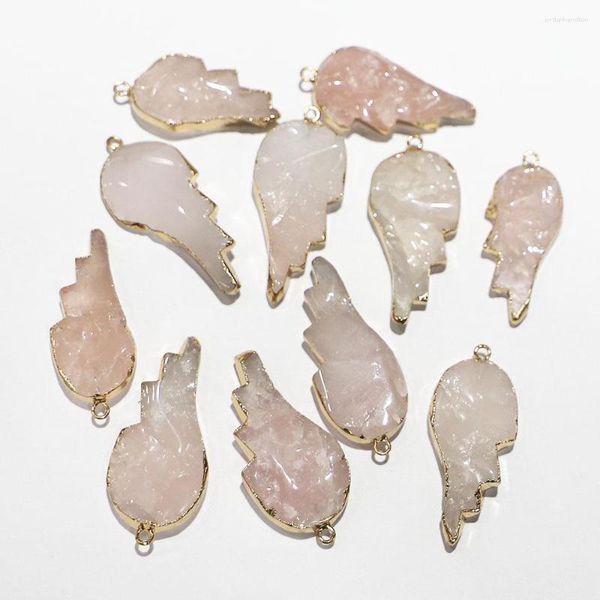 Colares pendentes Reiki Natural Rose Quartz Stone Pedra Golada Peda Dourada Acessórios de Jóias de Jóias