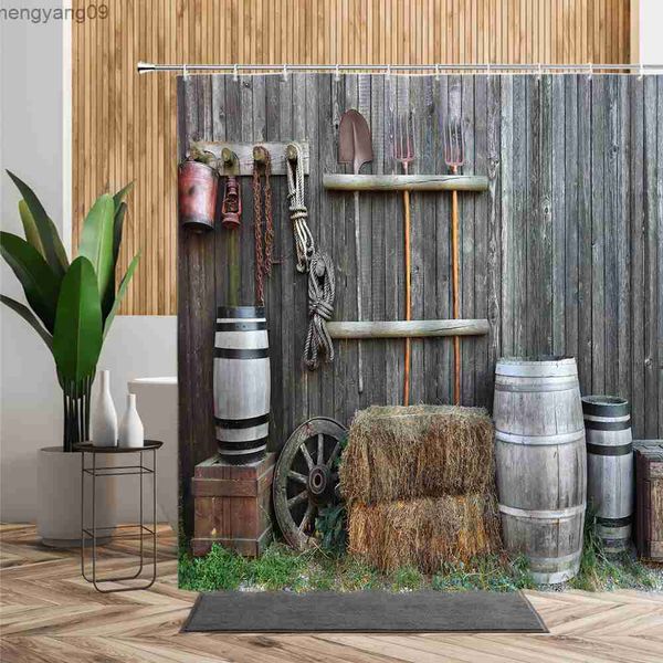 Tende da doccia rustica vecchia porta in legno porta da bagno in stile occidentale tende da doccia a strisce tende impermeabili decorazioni da bagno r230821