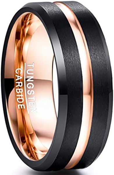 Anel de tungstênio para homens e mulheres, preto/azul/ouro/ouro rosa/prata, alianças de casamento com bordas chanfradas gravadas