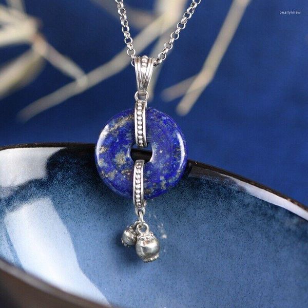 Цепочки твердые 925 серебряного серебра с подвеской Lapis Lazuli Safe Circle 1,96 дюйма