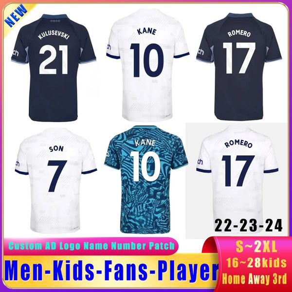 23 24 Novo filho Kanesoccer Jerseys 2023 2024 Jersey de futebol do Tottenham Richarlison Romero Kulusevski fãs fãs kit feminino kit tailandês versão