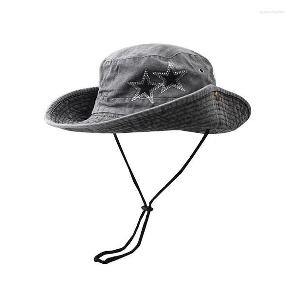 Beralar 2023 Balıkçı'nın Şapkası Kadınlar İçin Batı Kovboy Şapkaları Erkekler Glitter Pentagram Vintage Caz Stili