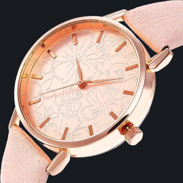 Armbanduhr China Frauen Armbanduhr Blumen Grüne kleine Dame Kleid Uhren Leder Quaze Uhr Römische Skala Relojes Para Mujer Montre Femme