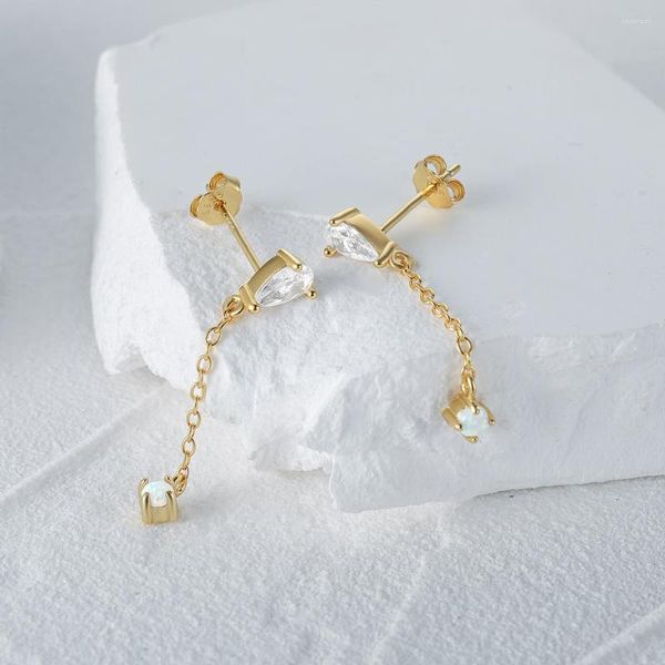 Orecchini per borchie Boako Chain Tasel Opal Piercing for Women S925 Sterling Silver White Crystal Dangle Jewelry Gift Anniversary