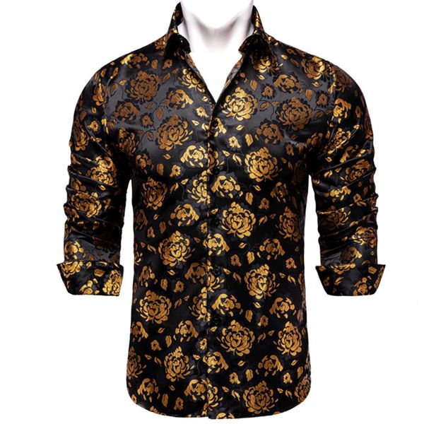 Camisas casuais masculinas Luxury Gold Floral Black Roupas Purple Red Azul Social Tuxedo DiBangu 230201305O