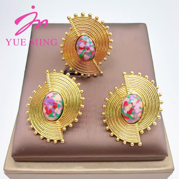 Brincos colar de anéis de brinco em cores douradas 18k para mulheres de cor de mármore de pedra de pedra Dubai Acessório de jóias de moda diariamente desgaste 230820