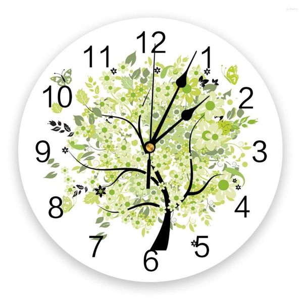 Настенные часы классические мультфильм милые цветы бабочки зеленые большие часы столовая ресторан кафе Decor круглый дом украшения