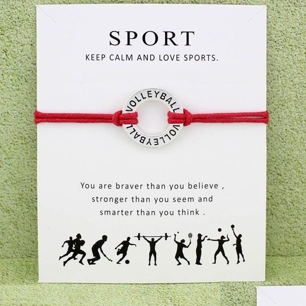 Charm Bracelets Volleyballkarte Baseball Softball Basketball Fußball Eishockey Tennis Sport Schmuck Frauen Mädchen Jungen Männer Geschenk Drop de dhwt2