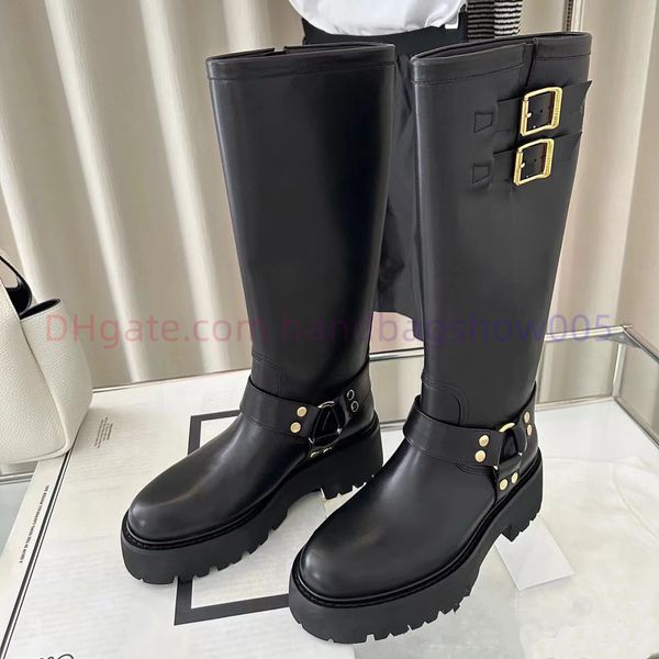 Designer di alta qualità Bulky Triomhpe Boots Women Boots Stivali caviglia Stivali Knight Stivali Fashion Vintage Ofskin Anti Slip Ladies Stivali per ginocchio Leisure Dimensione 35-41