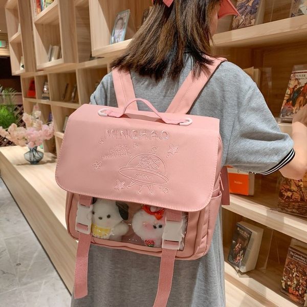 Borse per la scuola Kawaii Daypack Cute Student Pink Mochila Dots College di moda in nylon multi -tasca