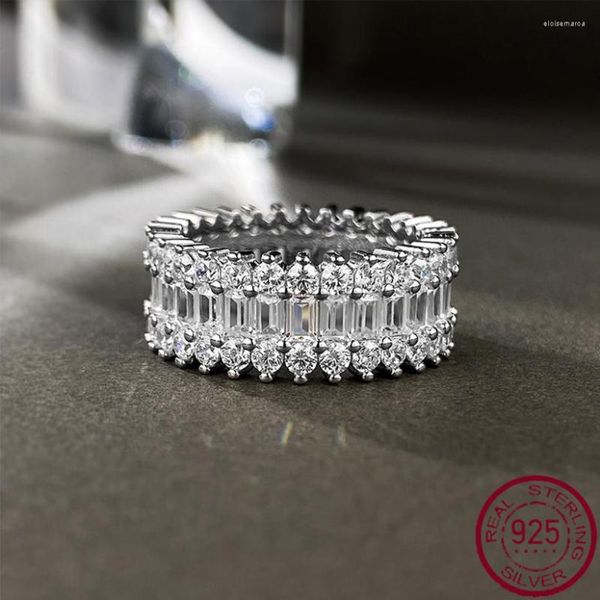 Clusterringe 2023 925 Silbere Europäische und amerikanische Luxus -Set großer Reihen -Diamantring hoher Kohlenstoff -Frauenwunsch