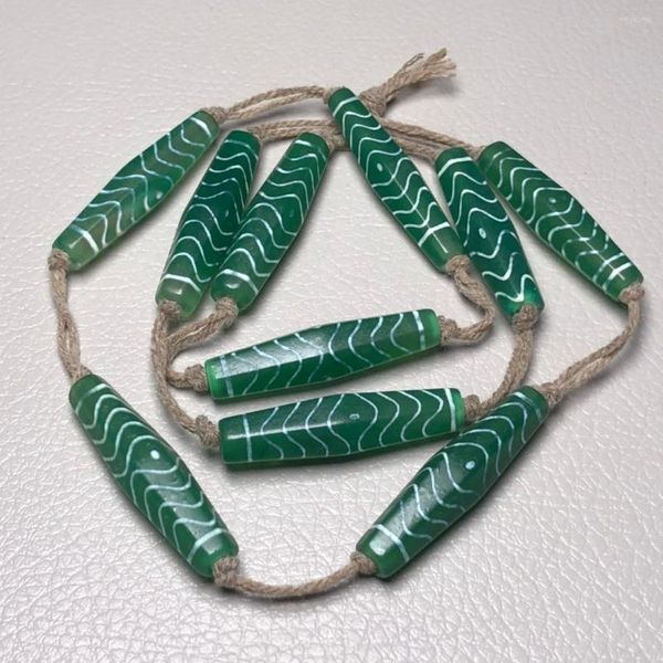 Pedras precárias 39 9mm O budismo tibetano resistiu à velha faixa verde de ágata dzi de miçangas para jóias que fabricam charms de colar de braceletes diy