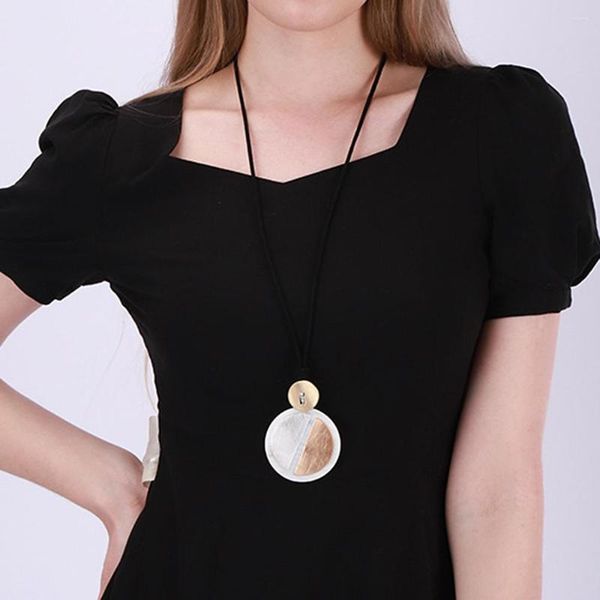 Collane a pendente allenta collana con guscio vintage per donne boho oro color patchwork disco rotondo di corda nera gioielli