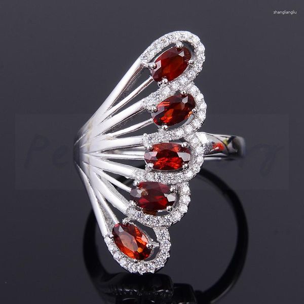 Cluster Rings Natural Garnet Wing Style 925 Серебряное серебряное серебро.