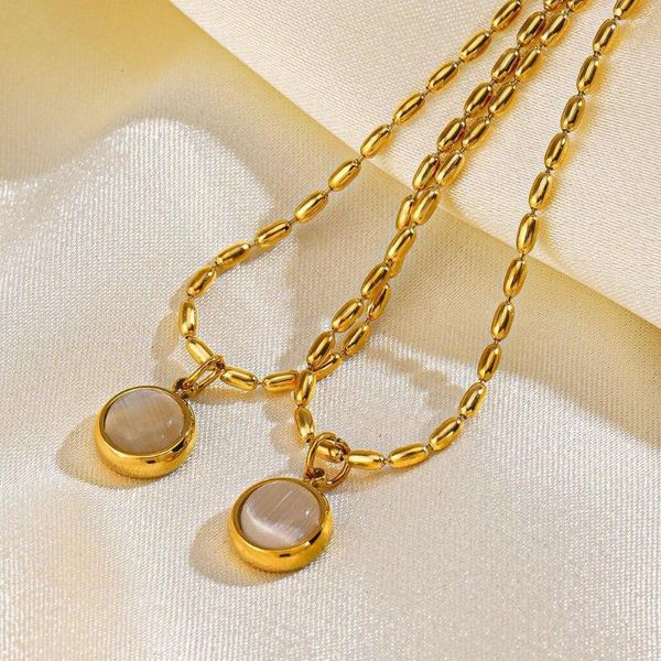 Anhänger Halsketten kleine runde Jade Halskette für Frauen Mädchen trendy einfache goldene Farbe Edelstahlhals Kette Schmuck Geburtstag Geschenk