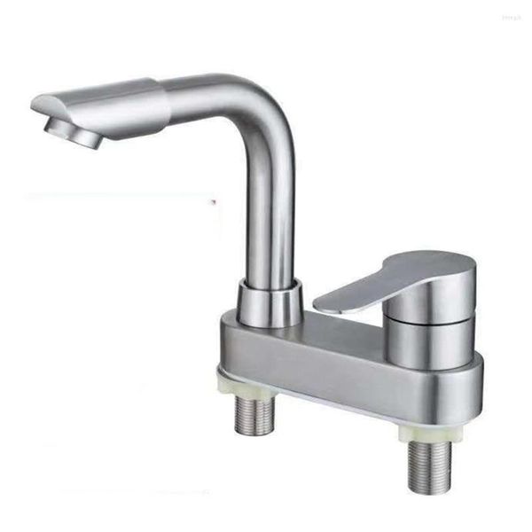 Rubinetti del lavandino da bagno rubinetto 304 bacino in acciaio inossidabile miscelatore acqua fredda 2 fori spazzolati a ponte singola