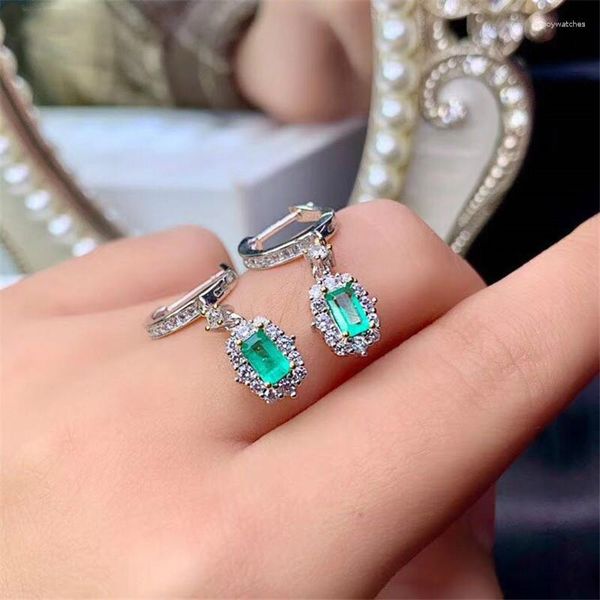 Orecchini a pennaglie 925 Sterling Silver Natural Emerald Gemstone Diamond Anniversary High Jewelry Gift all'ingrosso