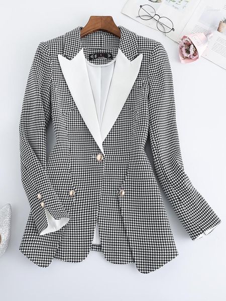 Abiti da donna Office a quadri grigia Ladie Blazer Giacca da donna Mlassa a manica lunga Female Coat formale per l'inverno autunnale