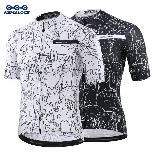 Radsporthemden Tops Kemaloce Atmungsaktiv unisex weißer Cartoon Katze Cycling Jersey Spring Anti-Pill öko-freundlich