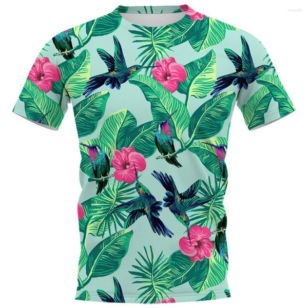 Camas de camisetas masculinas Planta tropical polinésia 3D Camiseta de verão de verão legal praia o-pescoço o-pescoço solto de personalidade ensolarada de manga curta de qualidade