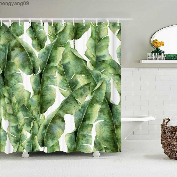 Duschvorhänge wasserdichte Duschvorhang grüne Pflanzenblatt Blätter Polyester Stoff 3D Druckbad Vorhänge für Badezimmerdekor mit R230821
