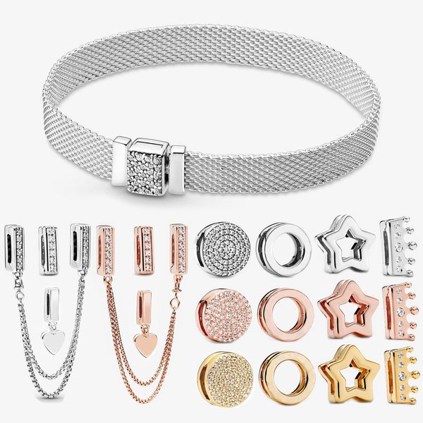 S925 Браслет стерлингового серебра серебряного серебряного цвета браслет DIY Bracelet Fit Original Charms Bead для женских украшений подарка 16-20 см