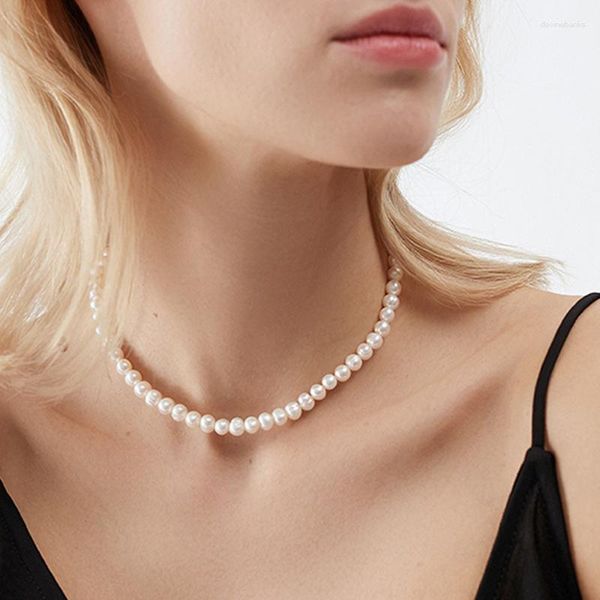 Цепи подлинные натуральные пресноводные жемчужные ожерелья белые 925 серебряные свадебные украшения для женщин подарок