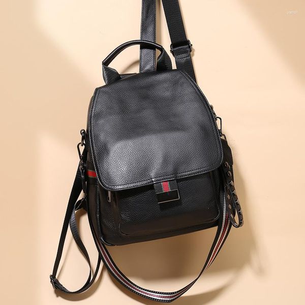 Bolsas escolares Nesitu de alta qualidade Moda negra Backpack feminina de couro genuíno para menina pele real ombro feminino m9096