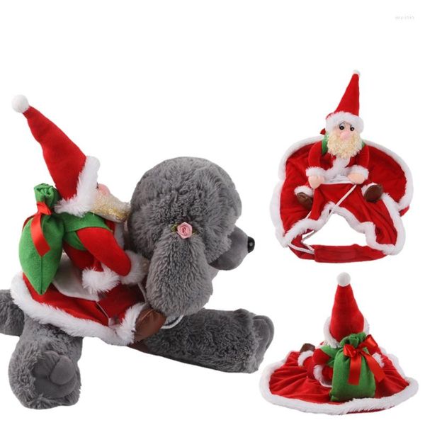 Abbigliamento per cani carino costume natalizio divertente Babbo Natale cavalca un vestito per le vacanze per gatti per animali domestici