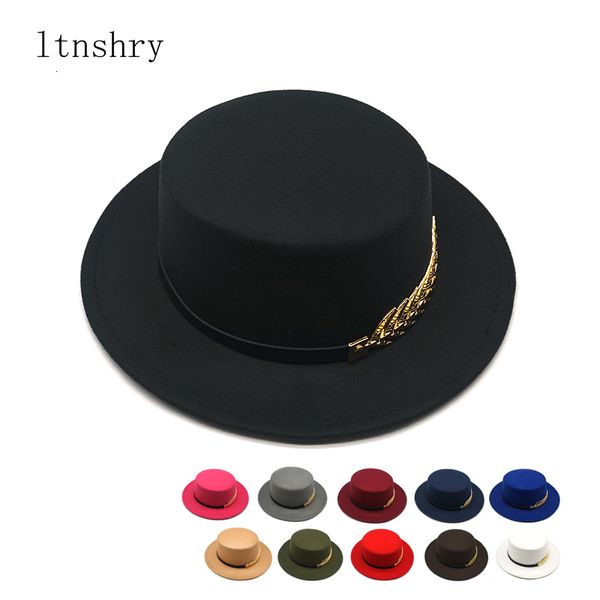 Weitkrempeln Hats Bucket Herbst Winter Frauen Männer Wolle Vintage Trilby Fedora Hut Ribbon mit Gentleman elegant für Lady Flat Top Jazz Caps 230821